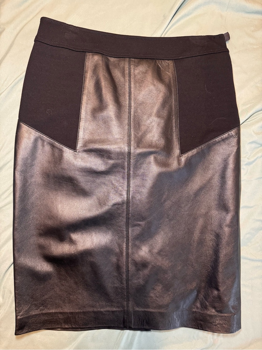 Etcetera Black Leather-Panel Pencil Skirt